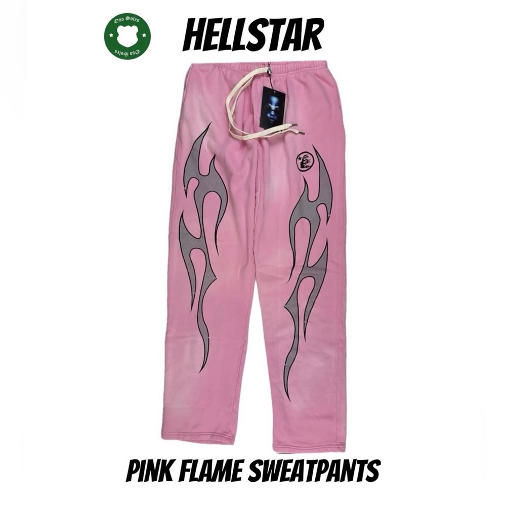 Hellstar Flame Sweatpants Pink / Gray Large
